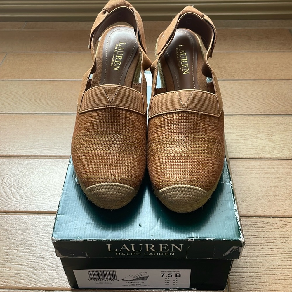 Ralph Lauren Helma tan woman’s straw shows size 7.5 NWB